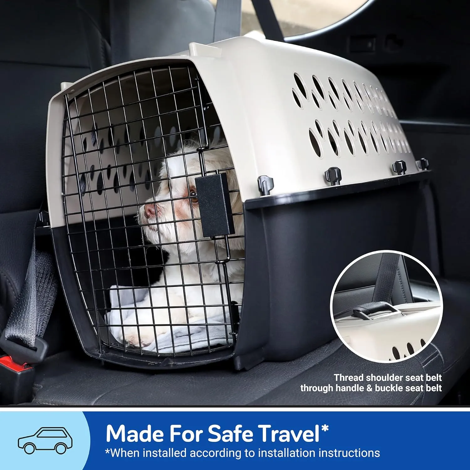 Petmate Vari Dog Kennel - Portable Dog Carriers & Crates for Medium Dogs, Made in USA, Airline-Friendly, Durable Plastic, Pet Carrier For Home and Travel, 28 Inches, Taupe and Black