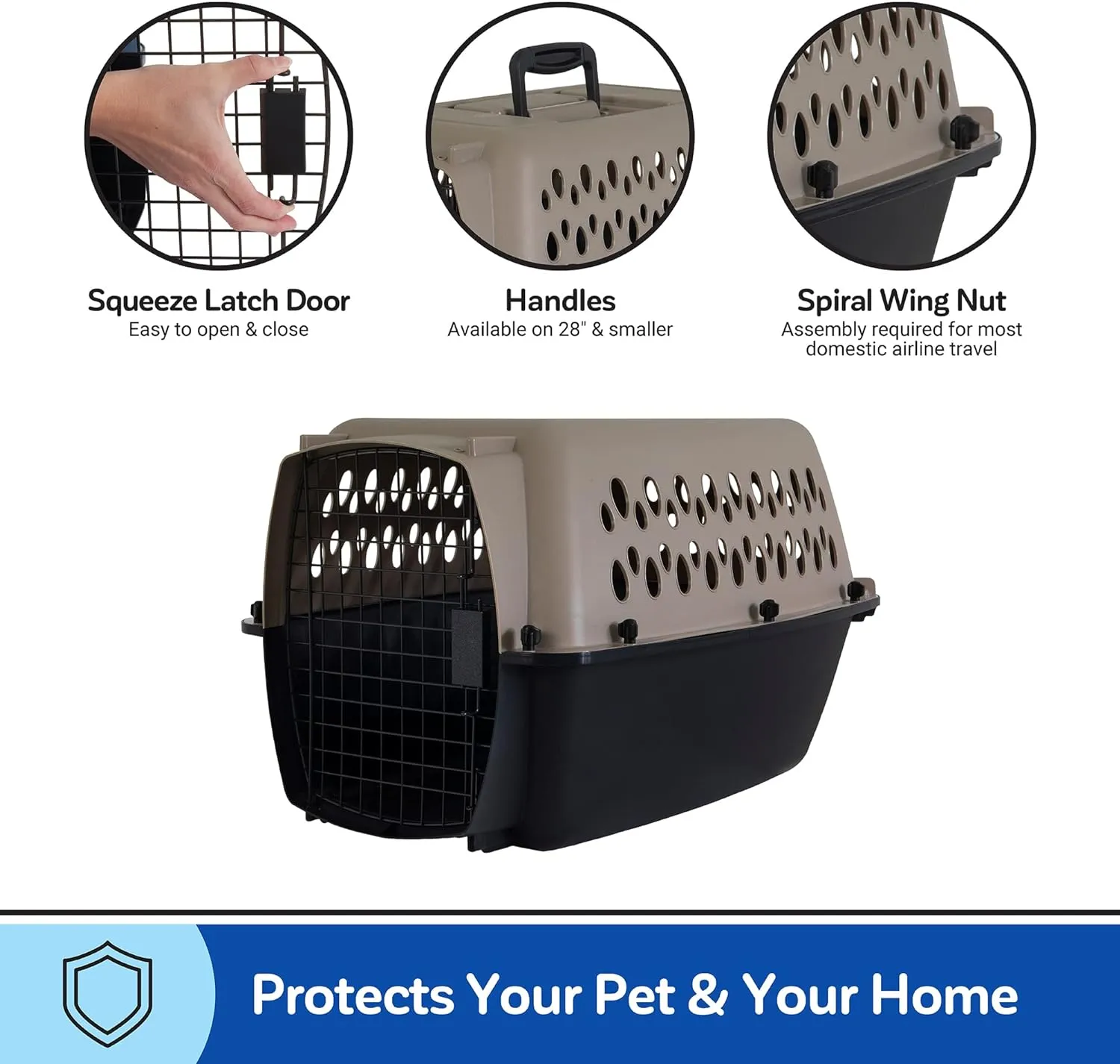 Petmate Vari Dog Kennel - Portable Dog Carriers & Crates for Medium Dogs, Made in USA, Airline-Friendly, Durable Plastic, Pet Carrier For Home and Travel, 28 Inches, Taupe and Black