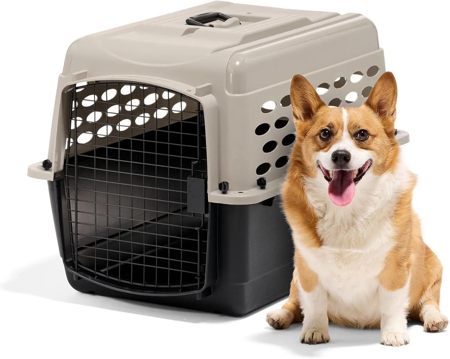 Petmate Vari Dog Kennel - Portable Dog Carriers & Crates for Medium Dogs, Made in USA, Airline-Friendly, Durable Plastic, Pet Carrier For Home and Travel, 28 Inches, Taupe and Black