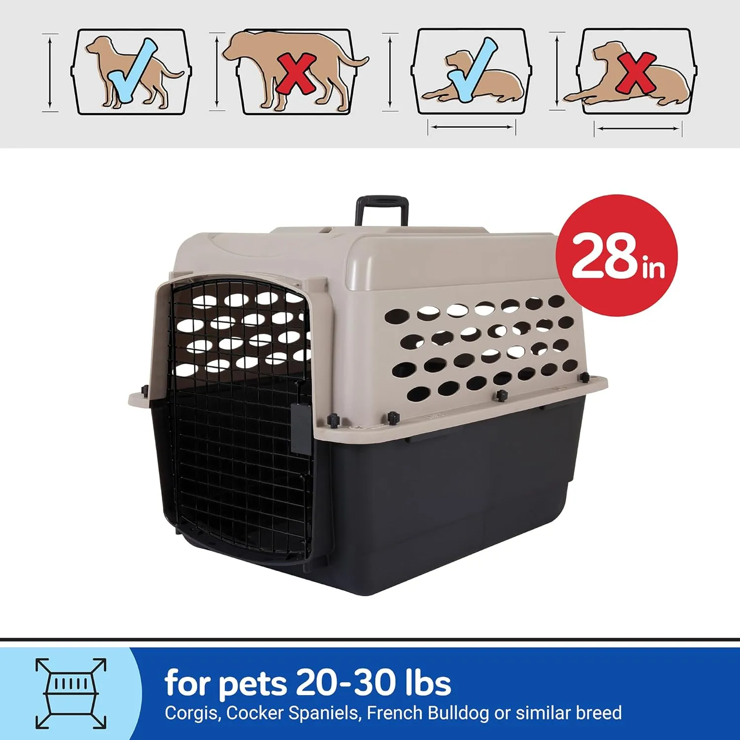 Petmate Vari Dog Kennel - Portable Dog Carriers & Crates for Medium Dogs, Made in USA, Airline-Friendly, Durable Plastic, Pet Carrier For Home and Travel, 28 Inches, Taupe and Black