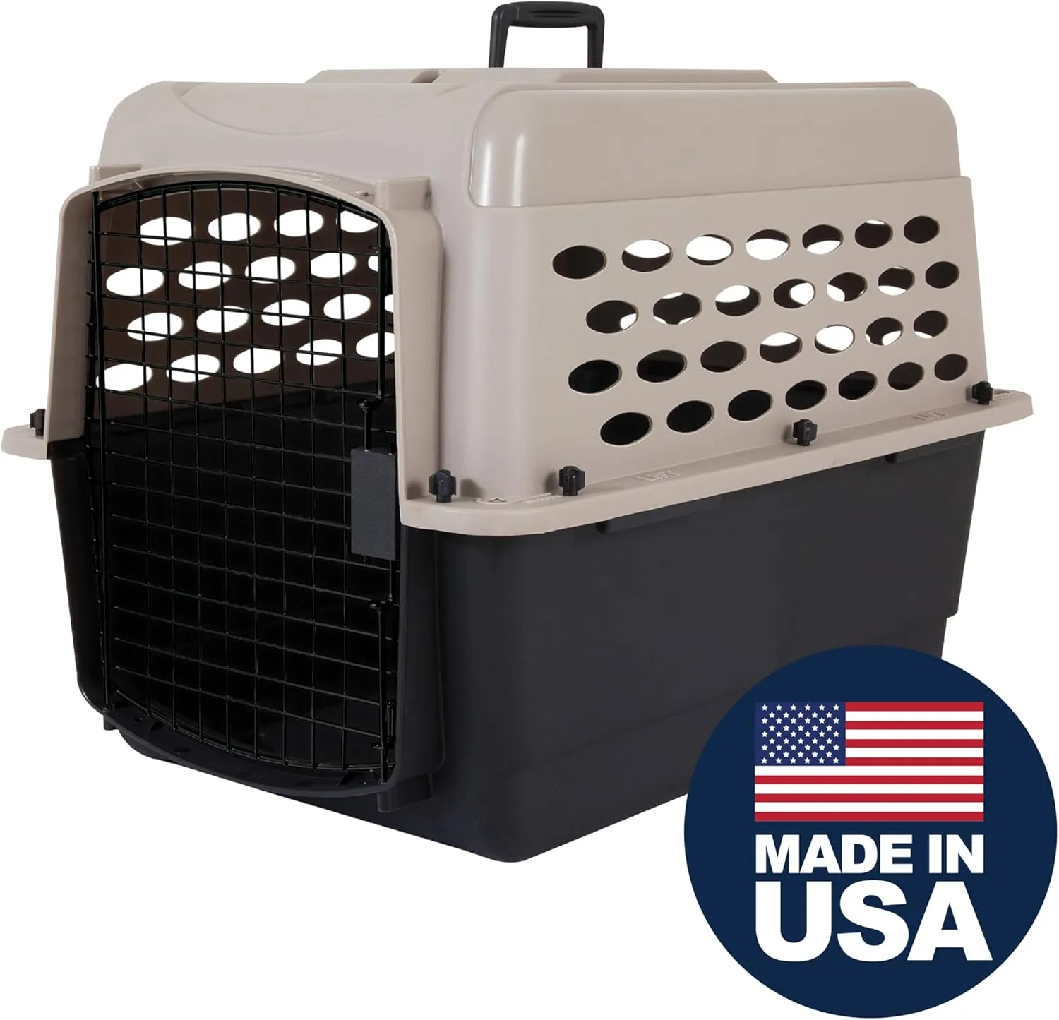 Petmate Vari Dog Kennel - Portable Dog Carriers & Crates for Medium Dogs, Made in USA, Airline-Friendly, Durable Plastic, Pet Carrier For Home and Travel, 28 Inches, Taupe and Black