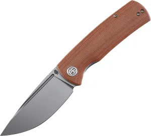 Petrified fish PFP01 k110 steel folding knife Micarta handle Front flipper outdoor Camping survival hunting EDC tool knives (Brown Micarta Sandblasting)