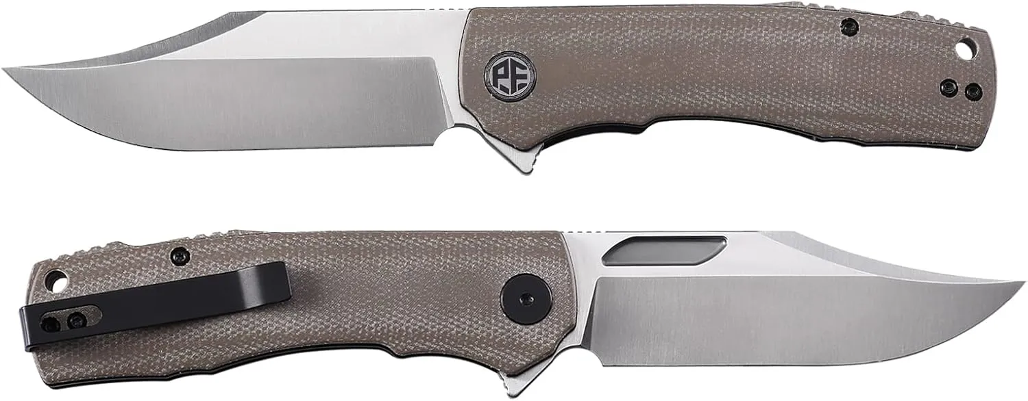 Petrified fish PFP03 Victor,3.58" K110 Stonewashed Blade,140g Micarta Handle Flipper Liner lock Folding knife (Brown Stonewashed)