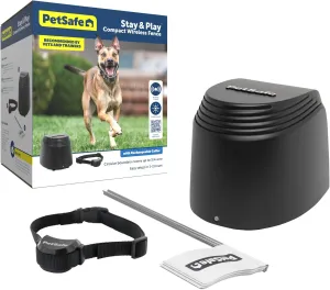 PetSafe Stay & Play Compact Wireless Pet Fence for Dogs, No Wire Circular Boundary, Secure up to 3/4 Acre, No-Dig and Portable for Travel, for Dogs 5lb & up, from Parent Company Invisible Fence Brand