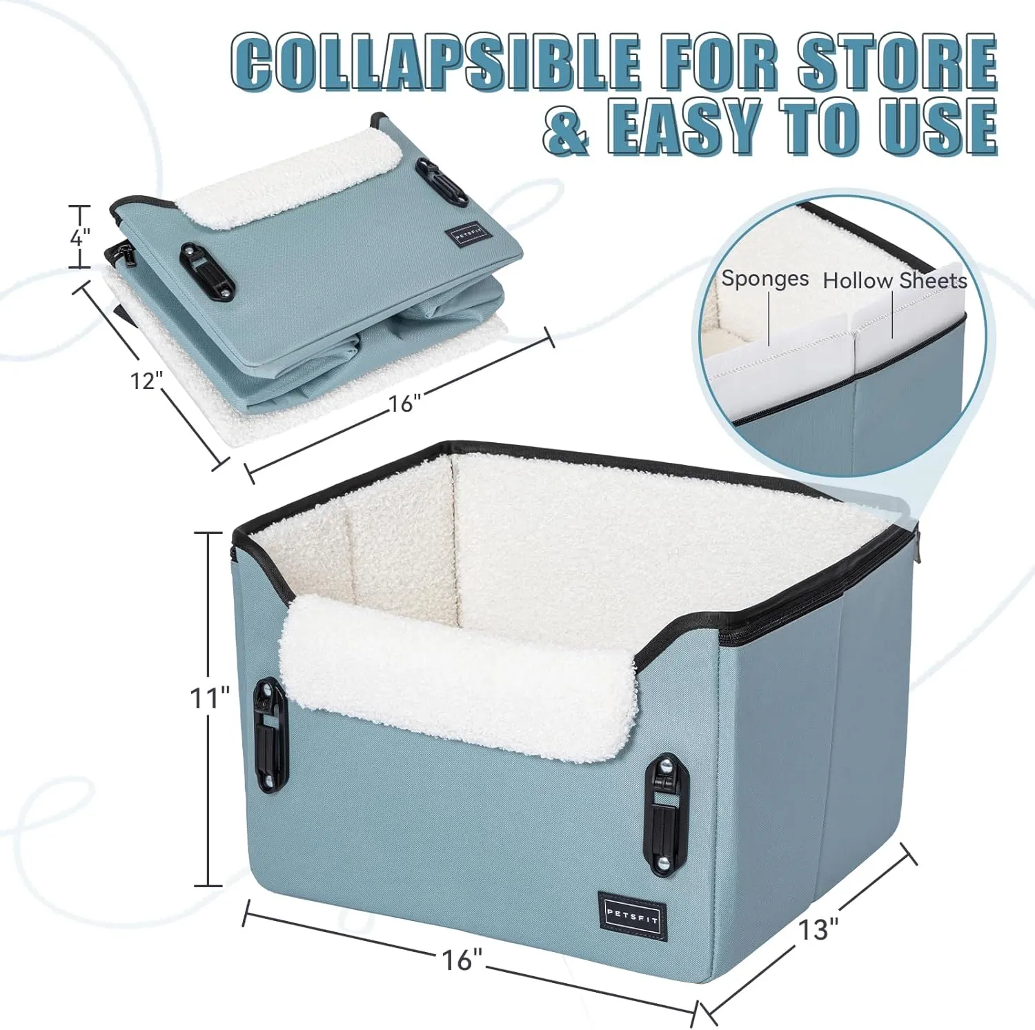 PETSFIT Small Dog Car Seat, Puppy Portable Dog Booster seat for Car with Clip-On Leash, Adjustable Straps Suitable for Small Pets Up to 25lbs (Mint Green)