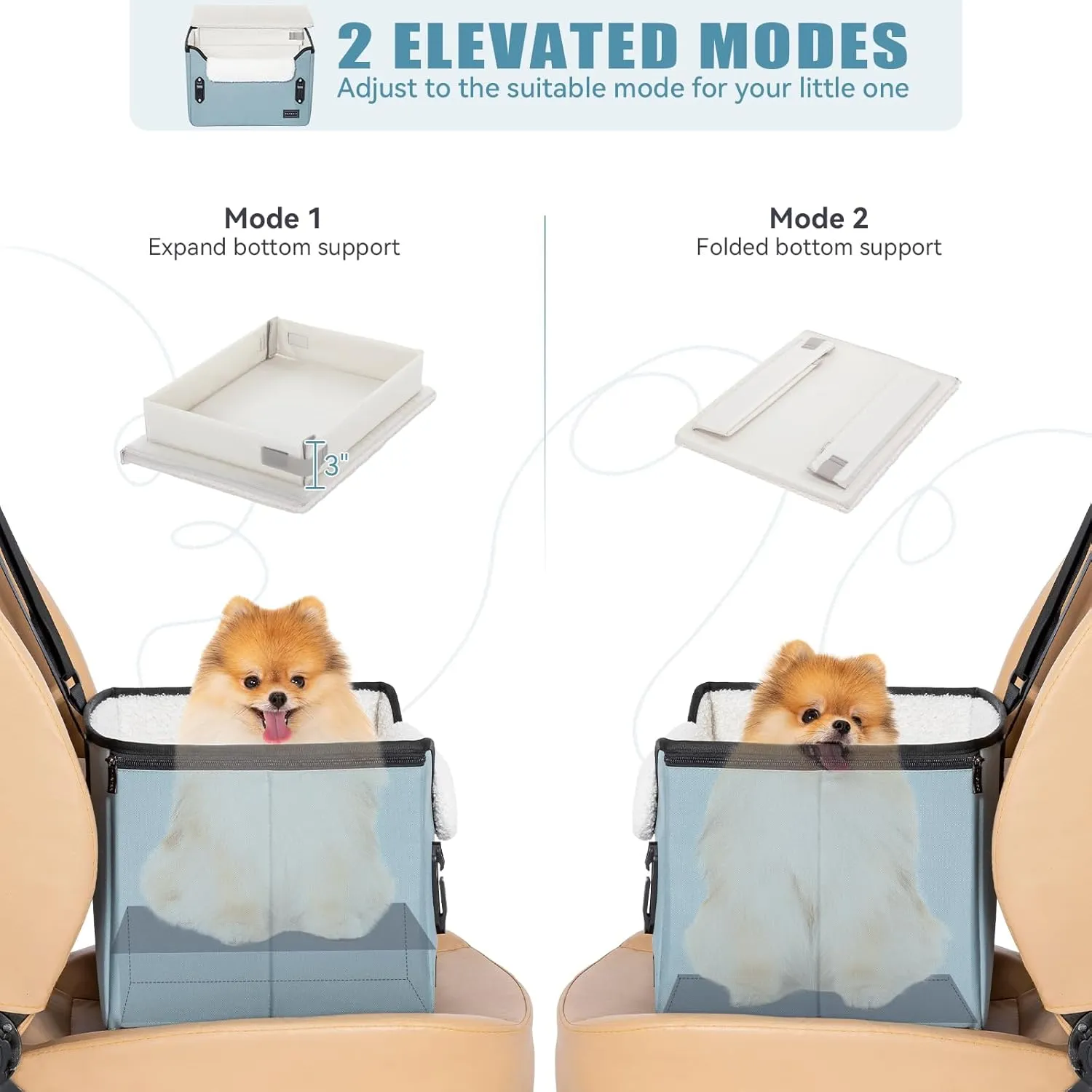 PETSFIT Small Dog Car Seat, Puppy Portable Dog Booster seat for Car with Clip-On Leash, Adjustable Straps Suitable for Small Pets Up to 25lbs (Mint Green)