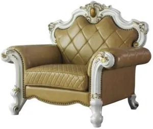 Picardy Chair with Pillow in Antique Pearl and Butterscotch PU