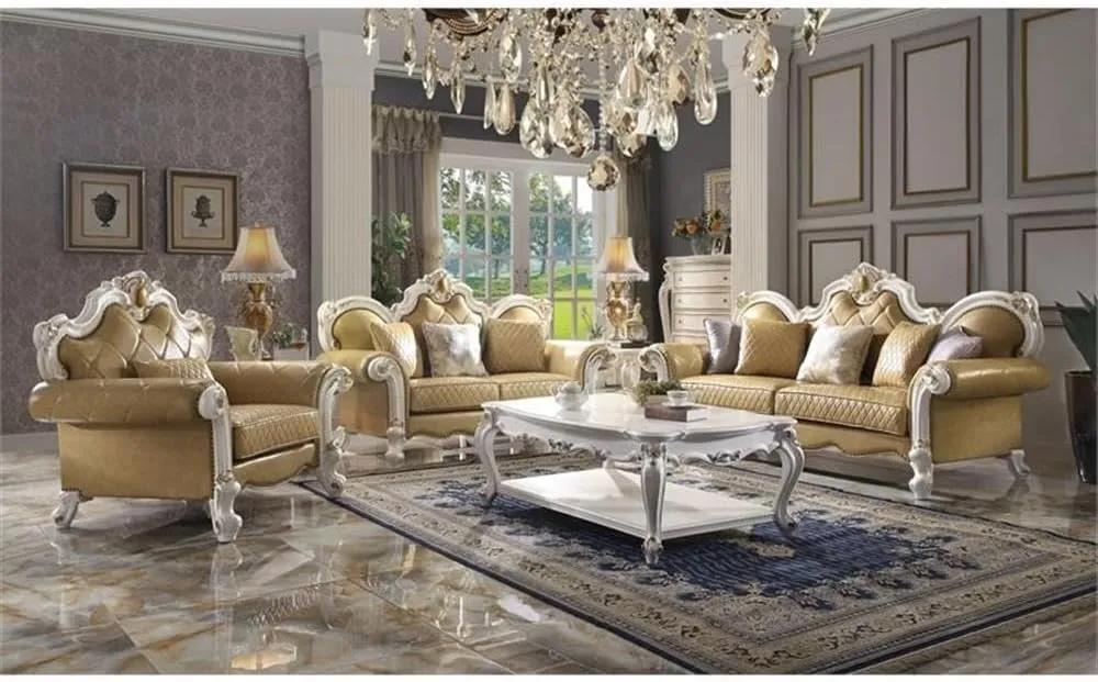 Picardy Chair with Pillow in Antique Pearl and Butterscotch PU