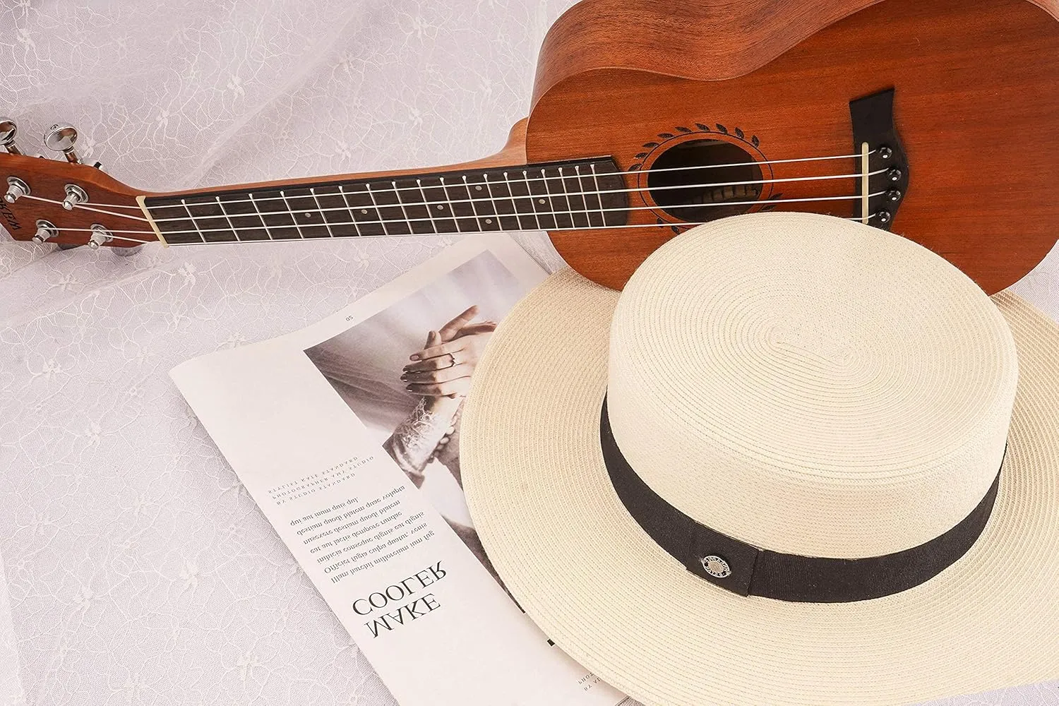 Pineapple&Star Deor Boater Straw Sun Hat Beach Fine Braid UPF50  for Women Men