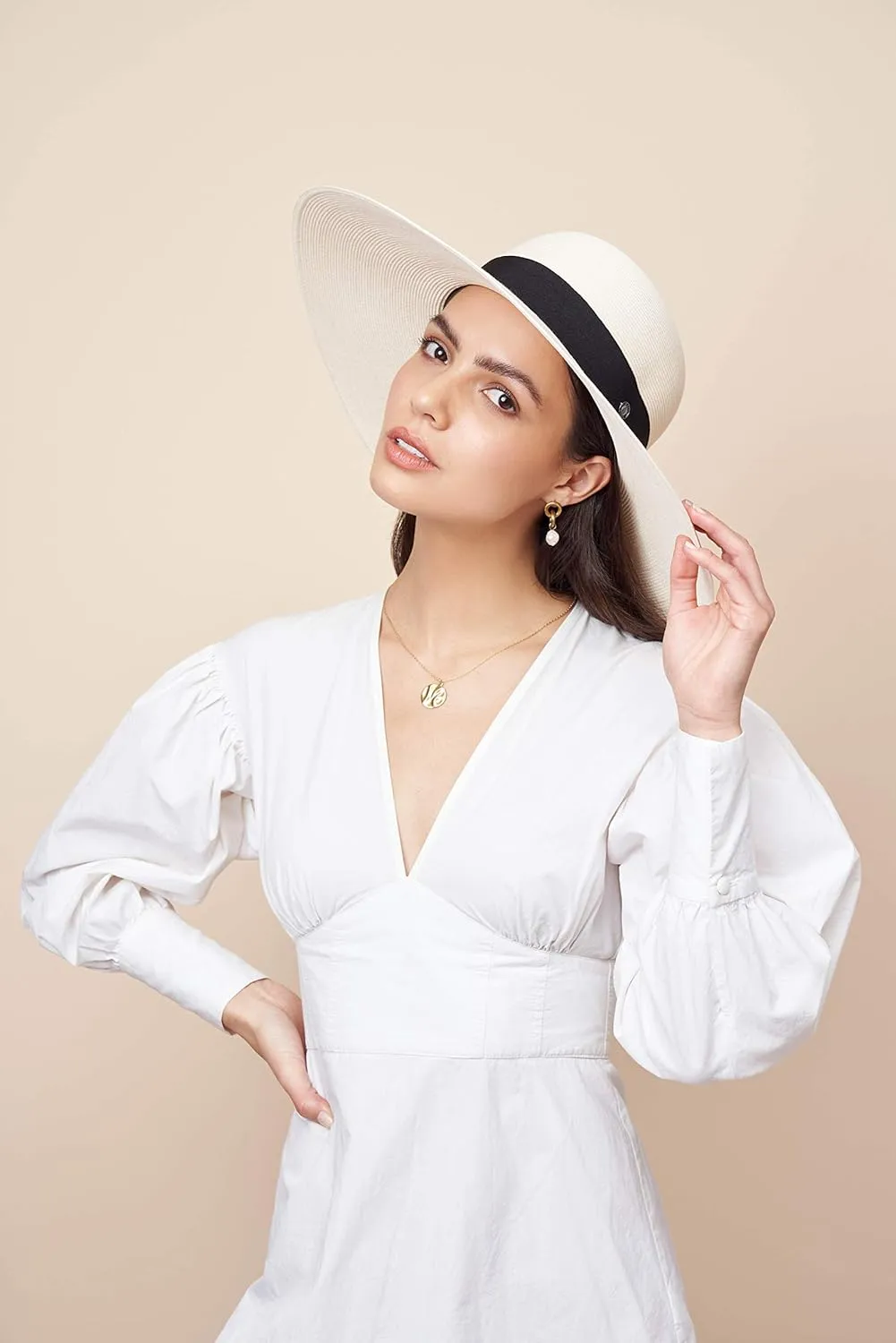 Pineapple&Star Jeune Wide Brim Sun Straw Beach Hat Fine Braid UPF50  for Women