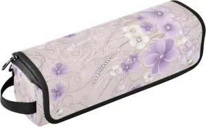 Pink and White Vintage Pearl Flowers Hair Tool Travel Bag with Heat Resistant Mat Waterproof Portable Open Flat Travel Bag for Curling Iron Straightener Flat Hair Dryer
