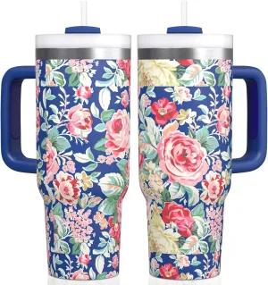 Pioneer Woman Tumbler with Handle and Lid,30oz Boho Floral Pioneer Woman Double Wall Vacuum Insulated Tumbler,Pioneer Woman Cups Gift for Women (Only One Cup)