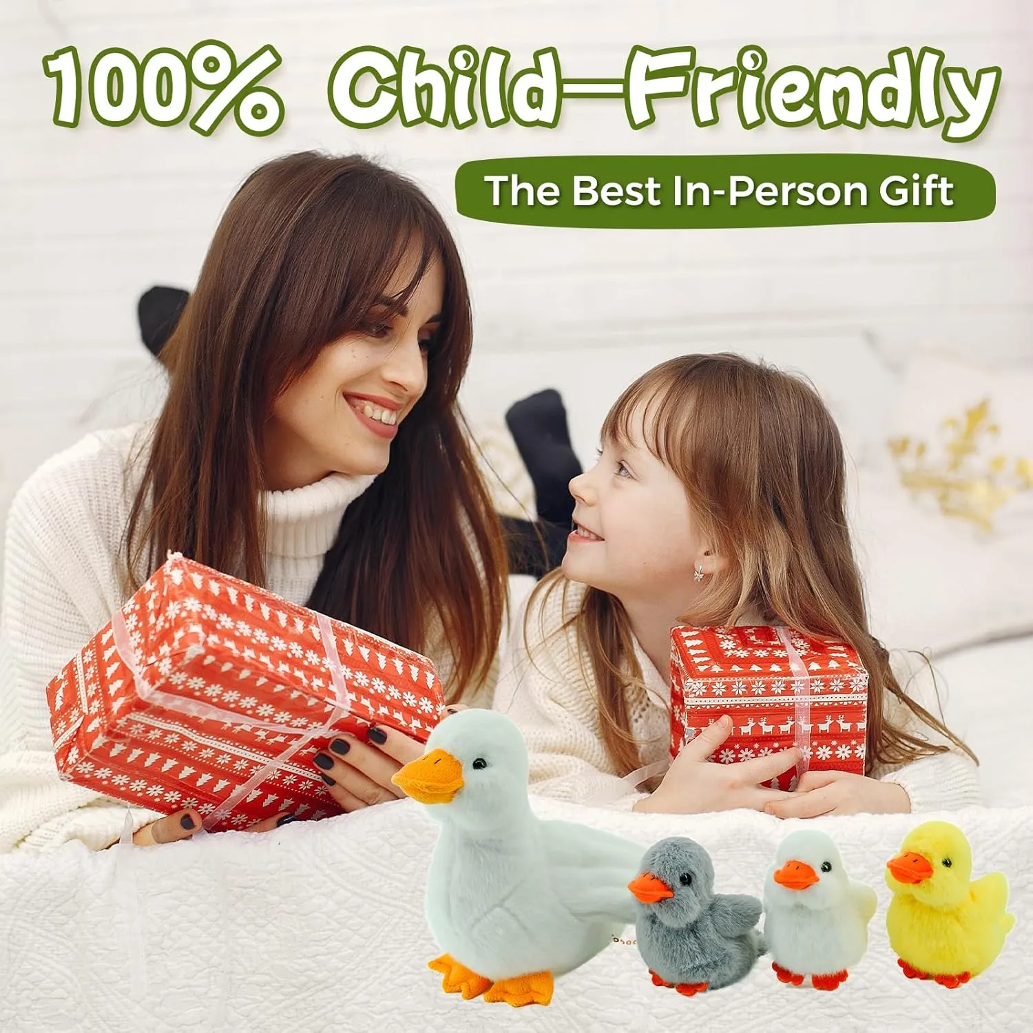 Plush Duck Toy Set with Mommy Duck and Ducklings - Squeaky Soft Stuffed Animals with Eggs & Carry Nest - Perfect Cuddly Gift for Kids, Toddlers, Baby Girls & Boys, Easter or Birthday