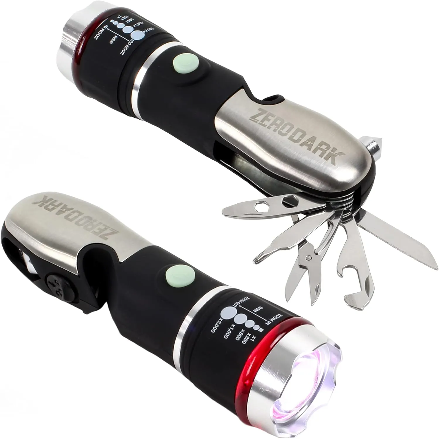 Pocket Knife Flashlight Multitool Emergency Car Kit with Car Window Breaker Seatbelt Cutter - 10-in-1 Car Escape Tool with Swiss Army Knife, Batteries Included