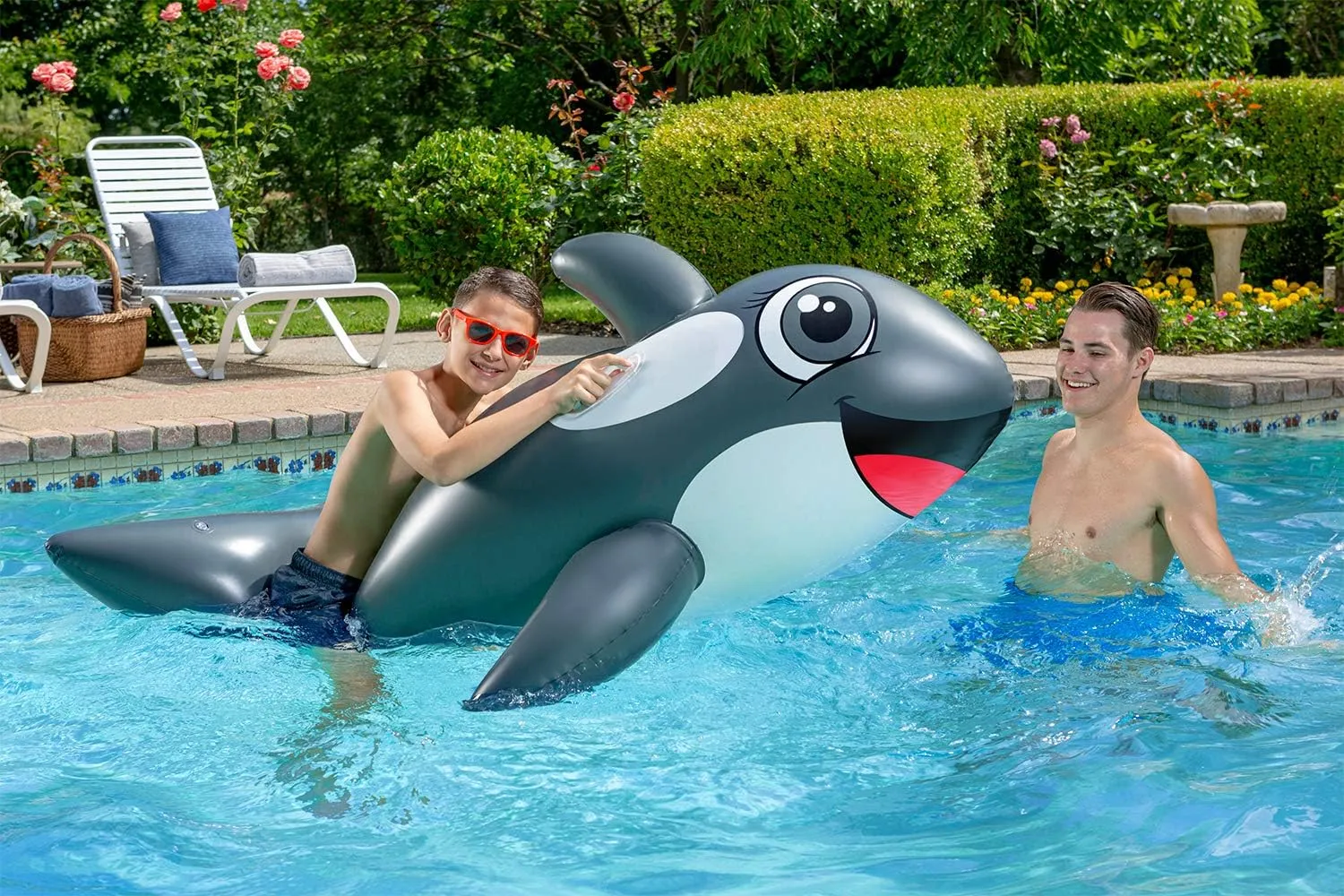 Poolmaster Jumbo Whale Rider Inflatable Swimming Pool Float Grey Large
