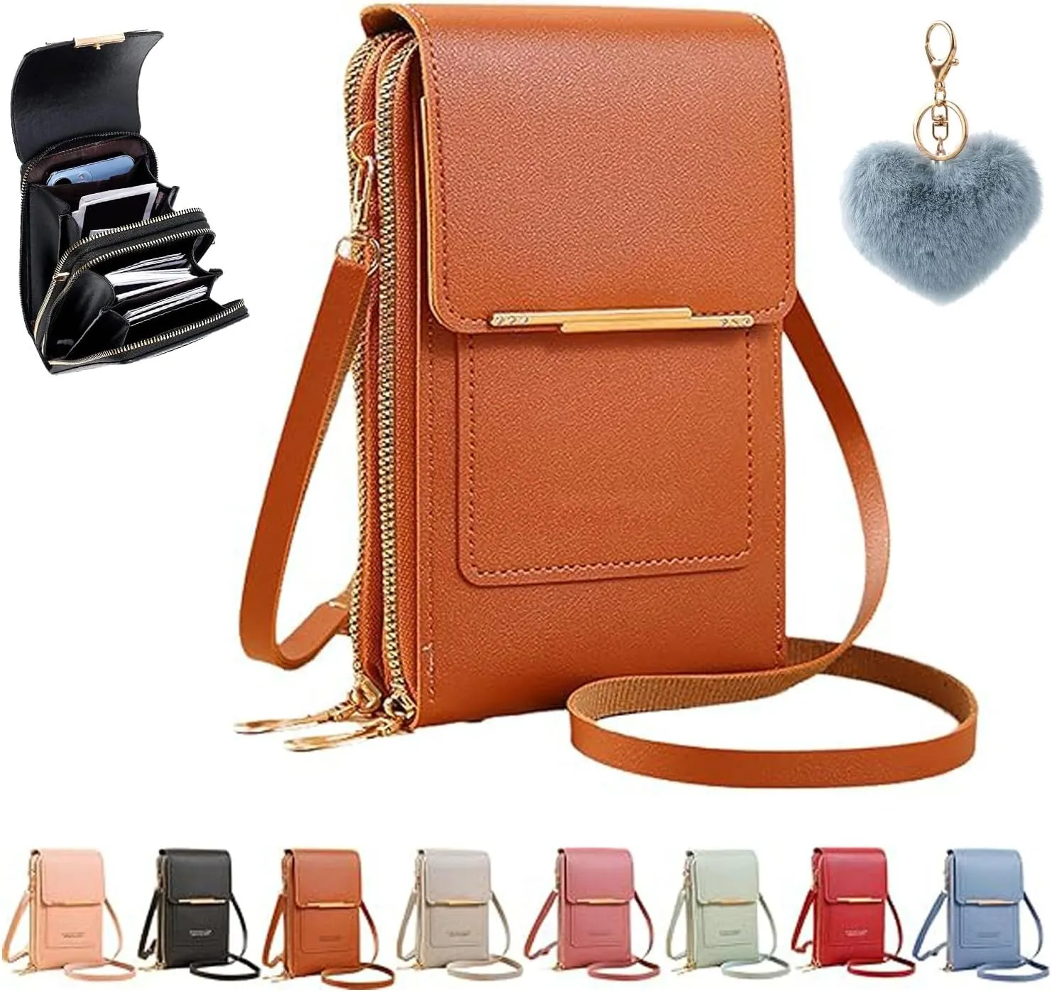 Popularate Anti-Theft Leather Bag, Touchscreen Purse Crossbody, RFID Blocking Crossbody Cell Phone Purse for Women