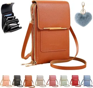 Popularate Anti-Theft Leather Bag, Touchscreen Purse Crossbody, RFID Blocking Crossbody Cell Phone Purse for Women
