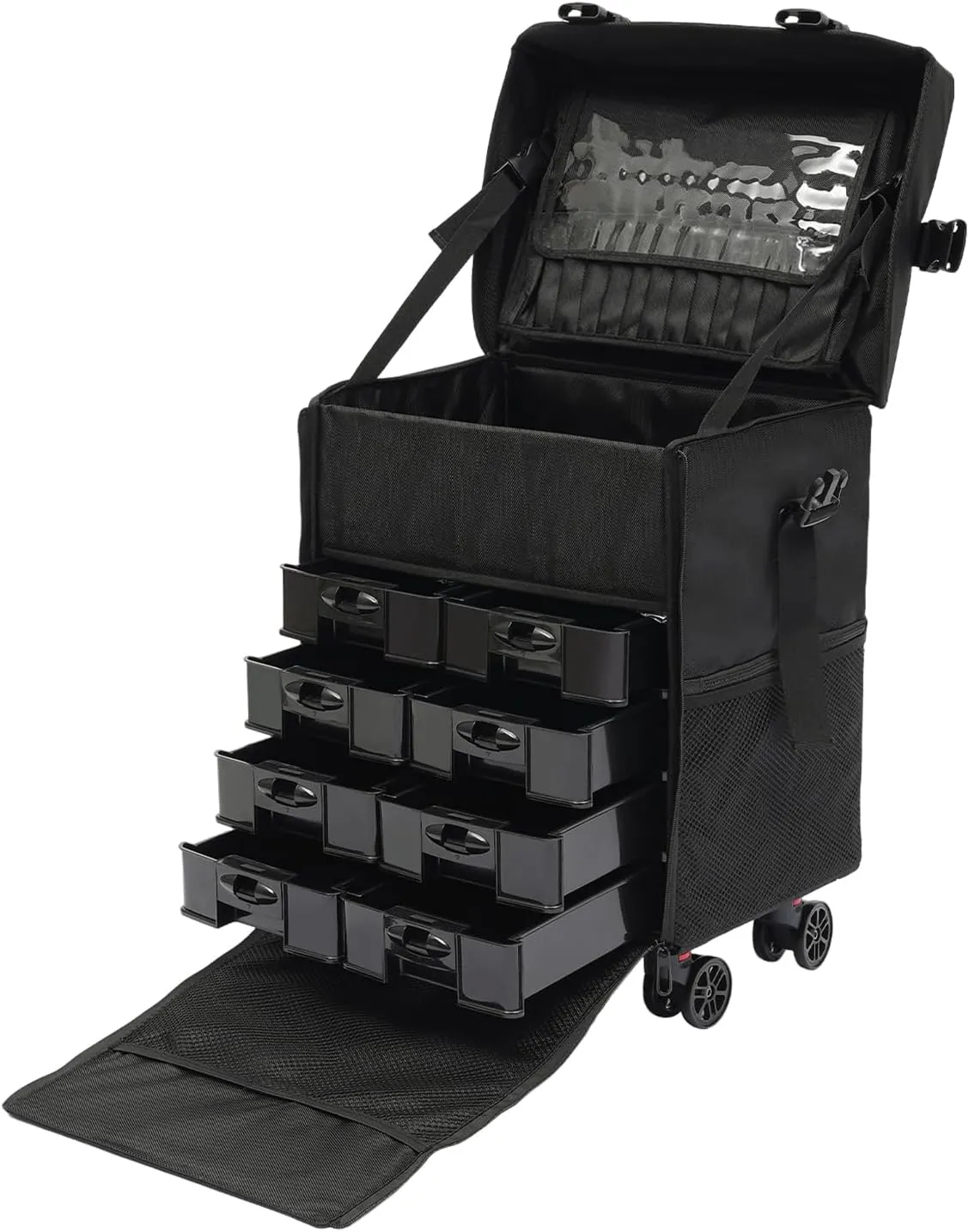 Portability Rolling Makeup Case with Wheels, Cosmetic Case Trolley, Make Up Suitcase Cosmetic Trolley for Makeup Enthusiasts and Hair Barbers/Stylists