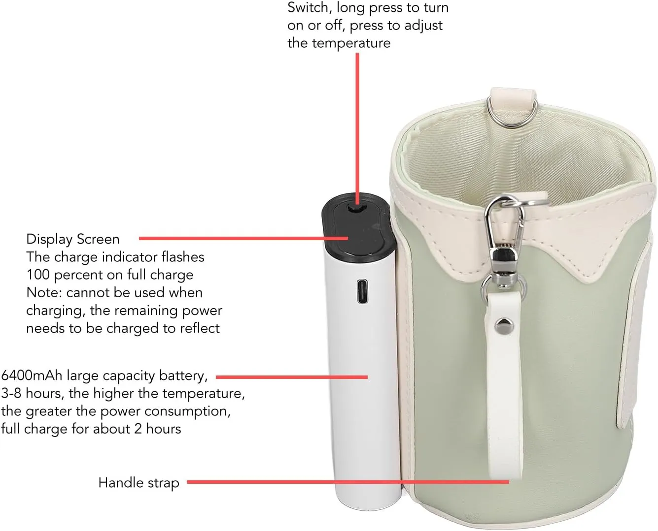 Portable Bottle Warmer, Intelligent 21 Gears Temp Adjustment, Rechargeable Universal Milk Warmer Bag for Travel Home
