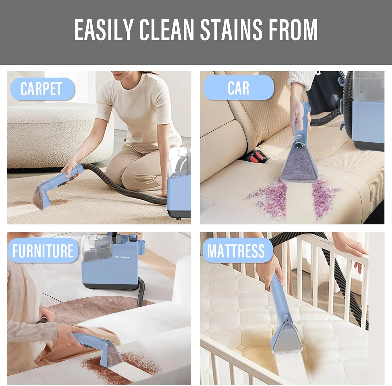 Portable Carpet & Upholestery Cleaner Machine for Pets, Spot, Stain,Couch Cleaner Machine with 12Kpa Powerful Suction,Car/Auto Detailer