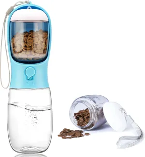 Portable Dog Water Bottle with Food Container,15oz Leak-Proof Pet Water Dispenser for Dogs, Cats, Puppies,Built-in Activated Carbon Filter for Travel,Hiking, Walking,and Outdoor Activities