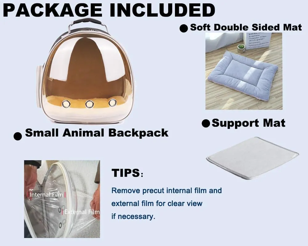 Portable Guinea Pig Backpack with Small Bag Harness and Leash Set, Space Capsule Bubble Pet Carrier Cage Travel for Rabbit, Bearded Dragon, Sugar Glider (Polarized, Backpack)