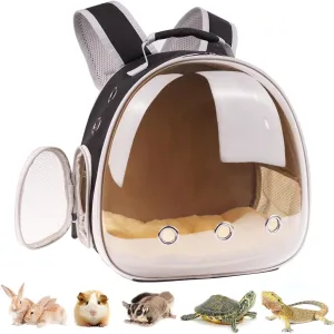 Portable Guinea Pig Backpack with Small Bag Harness and Leash Set, Space Capsule Bubble Pet Carrier Cage Travel for Rabbit, Bearded Dragon, Sugar Glider (Polarized, Backpack)