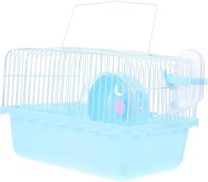 Portable Hamster Cage Villa for Small Pets Blue with Running Wheel and Water Jug for Hamsters and Chinchillas for Travel and Outdoor Use