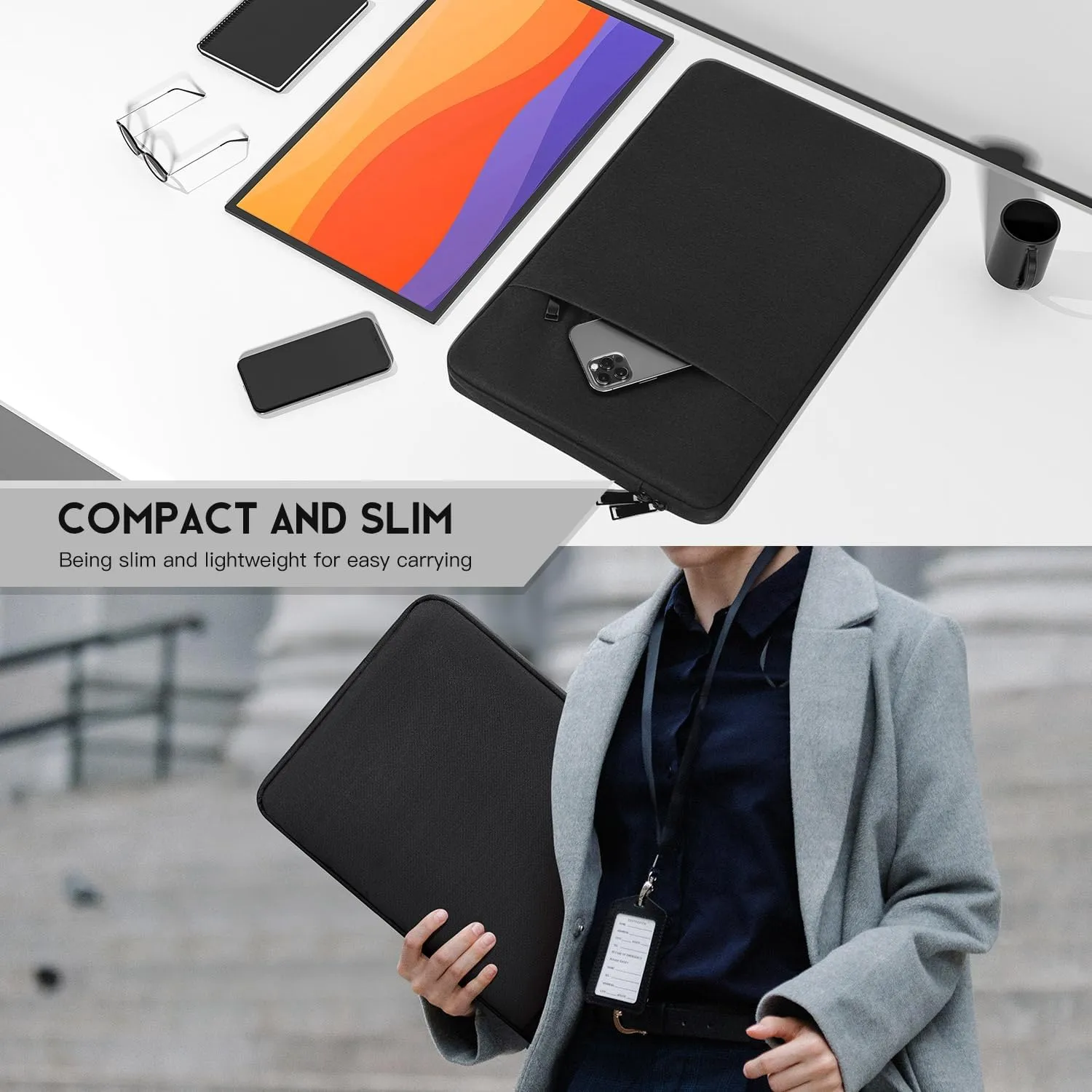 Portable Monitor Case 18.5 inch, Padded Shockproof Protective Carrying Sleeve for Most 18.5" Portable Monitors, Water-Resistant Monitor Display Bag Cover with Accessory Pocket -Black