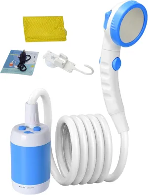 Portable Shower 1 Set IPX7 Waterproof Camping Shower 5000mAh Pressurized Camp Shower 2 Level 3 Mode Detachable Washable Outdoor Shower, Blue, Portable Shower