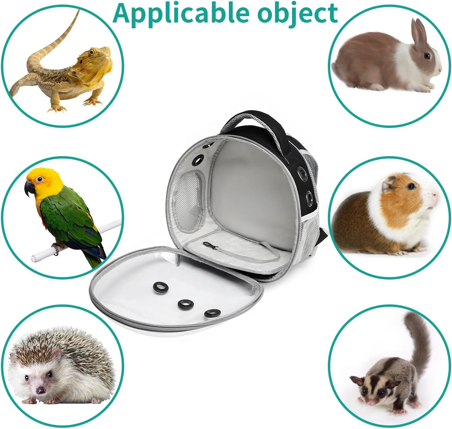 Portable Travel pet Backpack Carrier Hamster Bag Guinea Pig Bird Small Dog cat Backpack Turtle Carrier Rabbit Cage Rabbit Guinea Pig Squirrel Bearded Dragon Breathable Hangbag (Black)