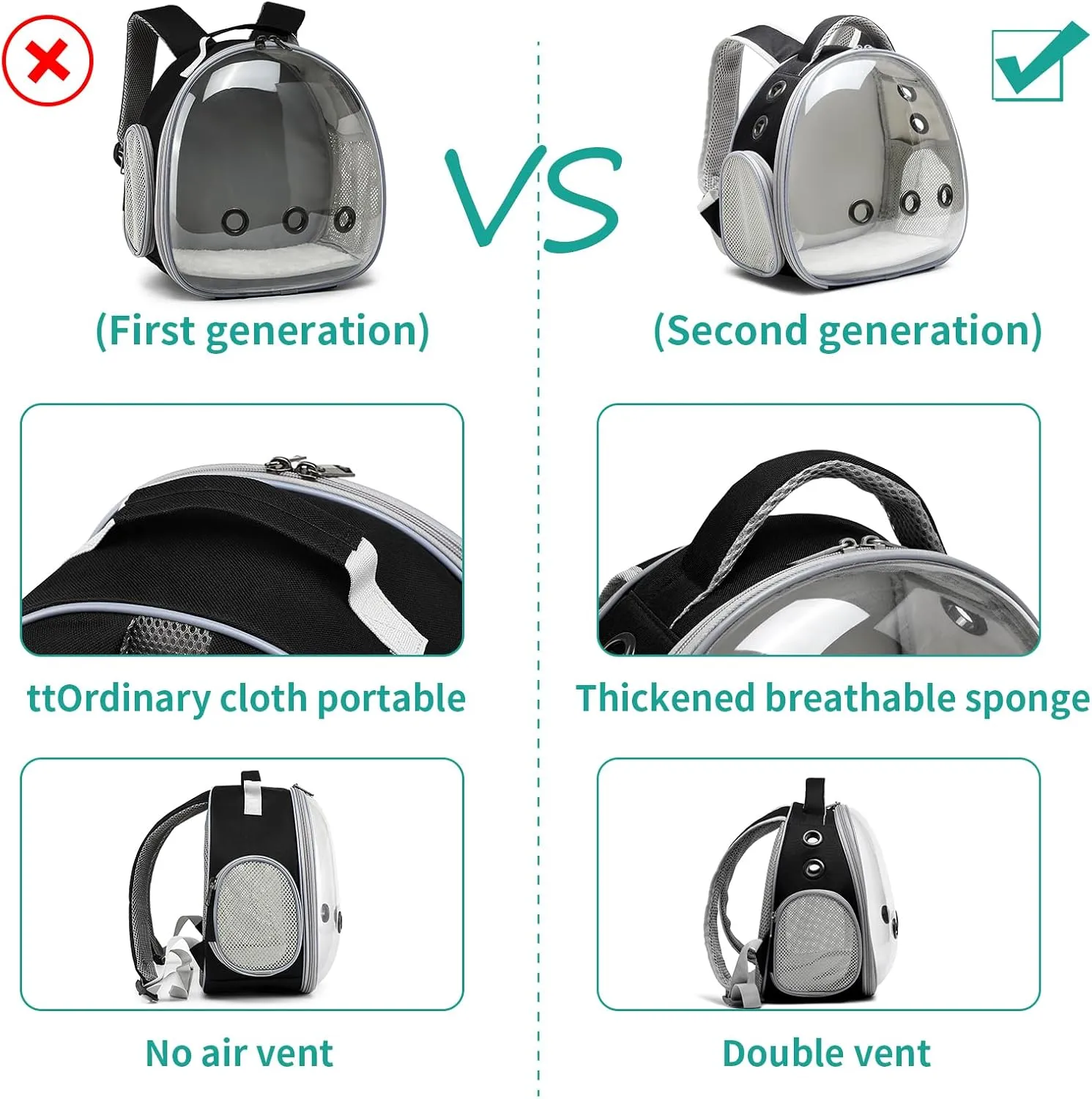 Portable Travel pet Backpack Carrier Hamster Bag Guinea Pig Bird Small Dog cat Backpack Turtle Carrier Rabbit Cage Rabbit Guinea Pig Squirrel Bearded Dragon Breathable Hangbag (Black)