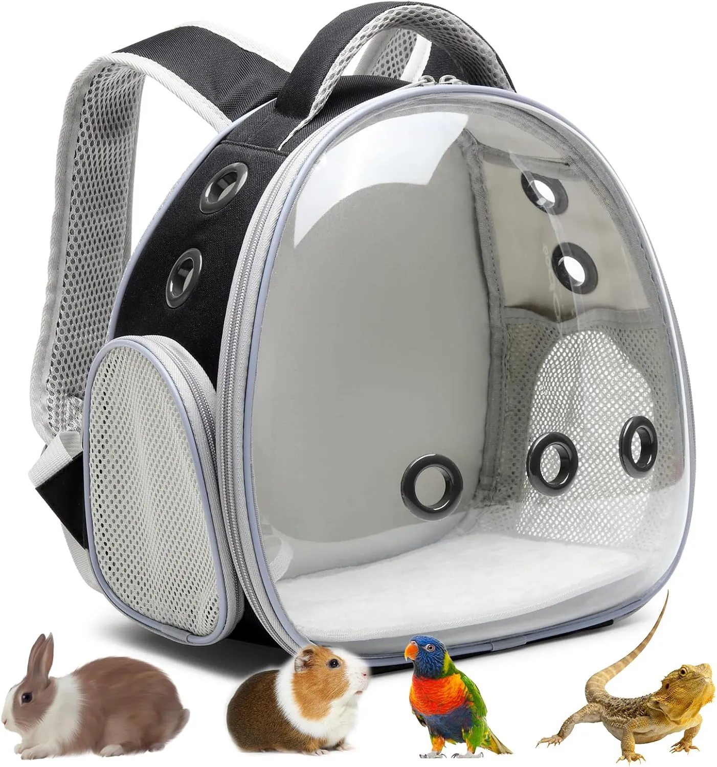 Portable Travel pet Backpack Carrier Hamster Bag Guinea Pig Bird Small Dog cat Backpack Turtle Carrier Rabbit Cage Rabbit Guinea Pig Squirrel Bearded Dragon Breathable Hangbag (Black)