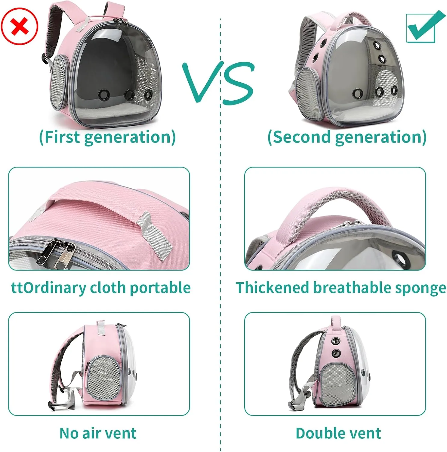 Portable Travel pet Backpack Carrier Hamster Bag Guinea Pig Bird Small Dog cat Backpack Turtle Carrier Rabbit Cage Rabbit Guinea Pig Squirrel Bearded Dragon Breathable Hangbag (Pink)