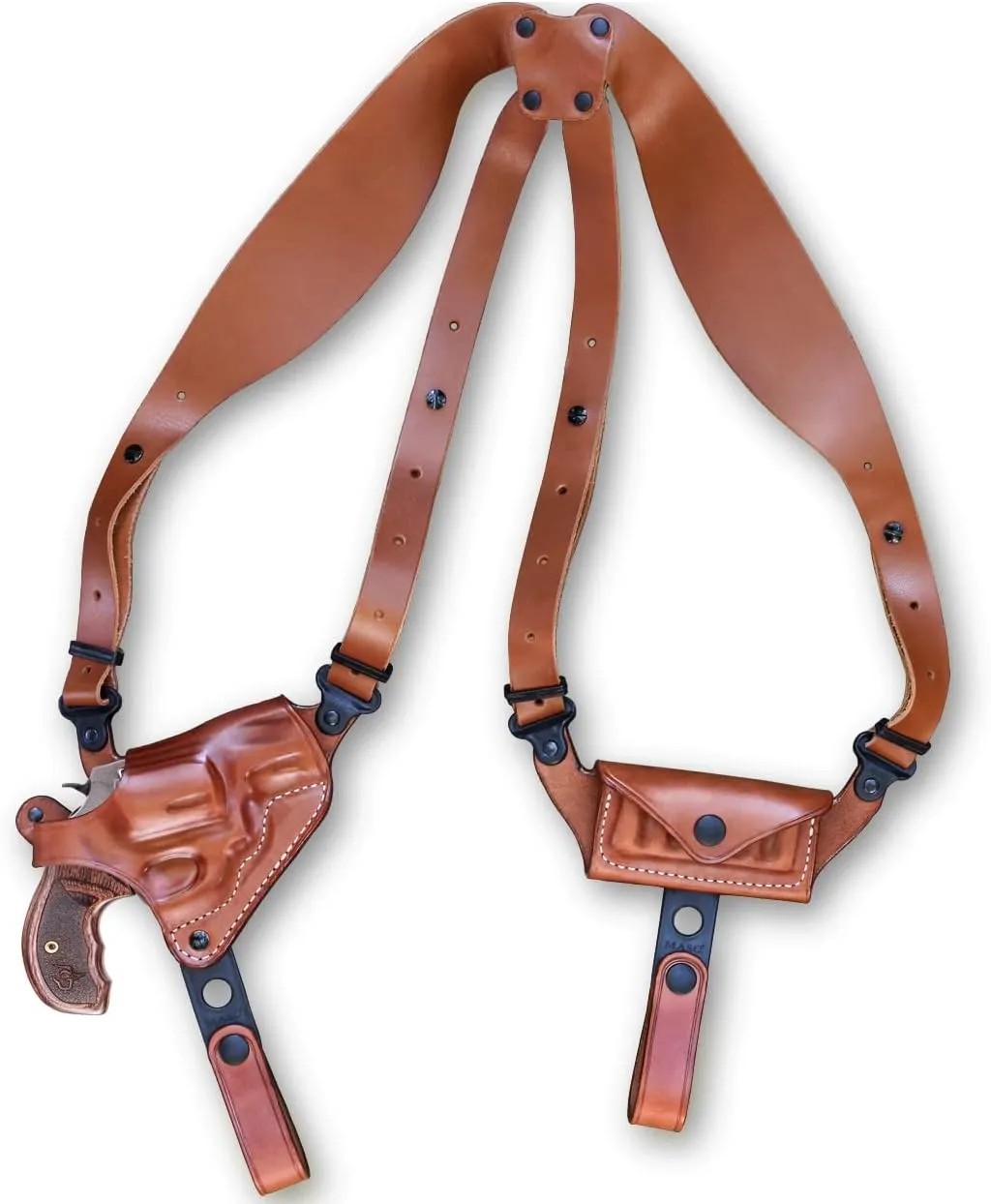 Premium Leather Horizontal Shoulder Holster System with Bullet Carrier for S&W Performance Center Mod. 629 44 Mag 6 Shot 2-5/8''BBL Unfluted Cylinder, Right Hand Draw, Brown Color #5489#