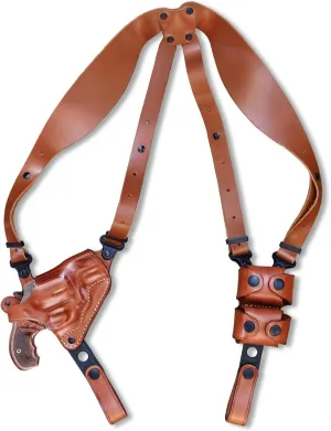 Premium Leather Horizontal Shoulder Holster System with Double Speed Loader for S&W Model 686 Plus 357 Magnum 7-Shot 2.5" Barrel, Right Hand Draw, Brown Color #1474#