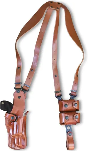 Premium Leather Vertical Shoulder Holster System with Double Speed Loader Pouch, for Taurus 605 Poly Protector 357 Magnum 2'' Barrel, Right Hand Draw, Brown Color #1421#