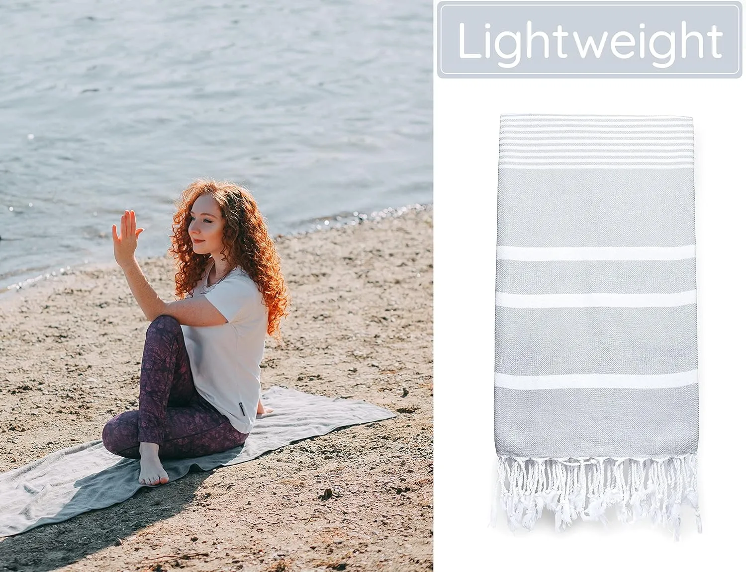 Premium Turkish Beach Towel (35”x67”) Suitable for Adults and Kids 100% Natural Cotton Quick Dry and Sand Free Turkish Towel Beach Blanket– Silver Grey Color
