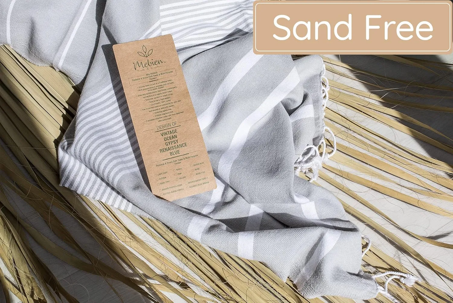 Premium Turkish Beach Towel (35”x67”) Suitable for Adults and Kids 100% Natural Cotton Quick Dry and Sand Free Turkish Towel Beach Blanket– Silver Grey Color