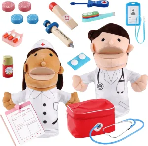 Pretend Toy Medical Kit with Doctor & Nurse Hand Puppets - Eases Fear for Kids, Educational Roleplay Toy for Toddlers & 3  Toys for Girls Boys, Pretend Playset, Kids Doctor Set