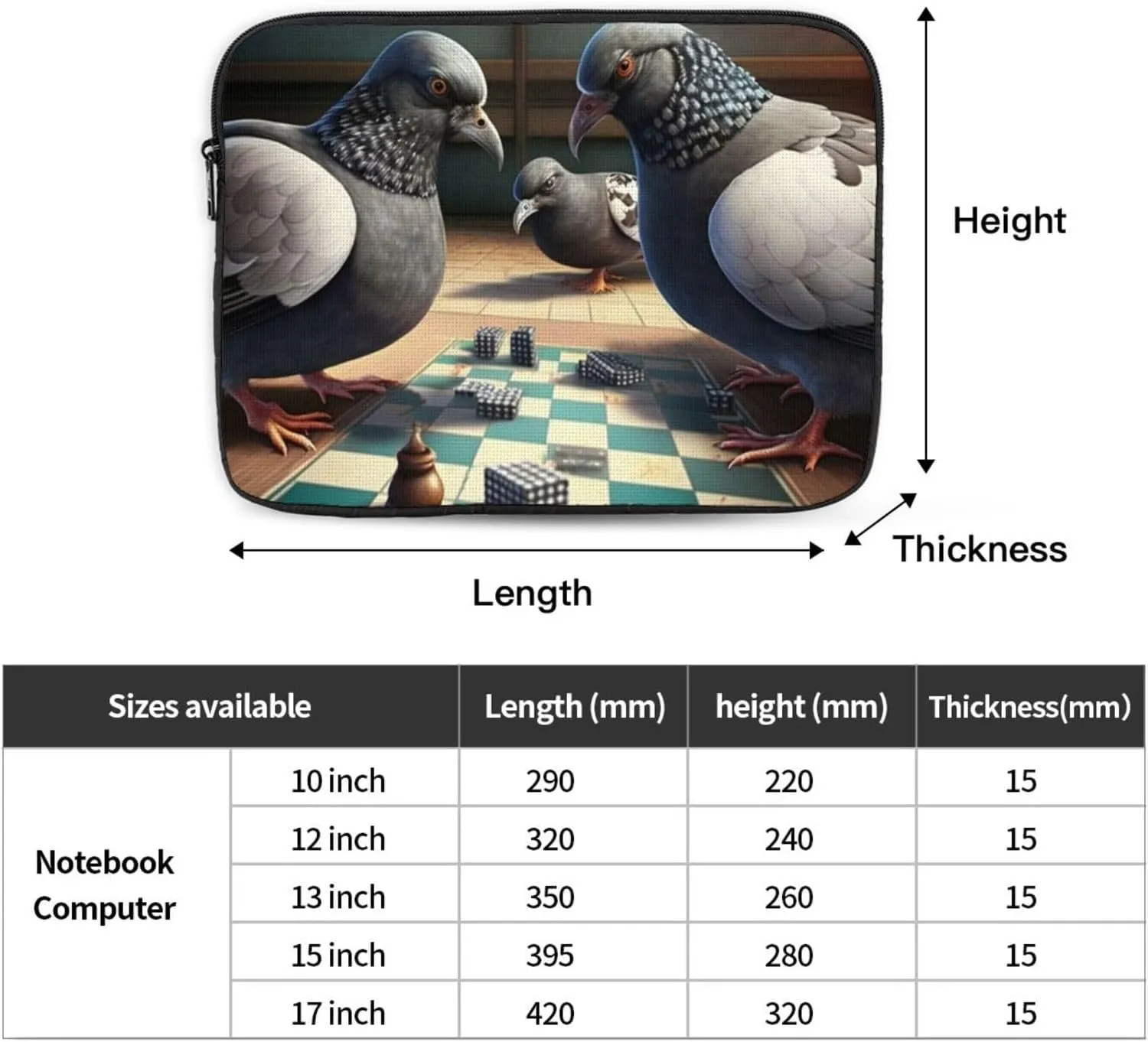 Protective Laptop Computer Case Portable Bag Sleeve Handbags for 12 Inch - Pigeons Playing Checkers Game Funny