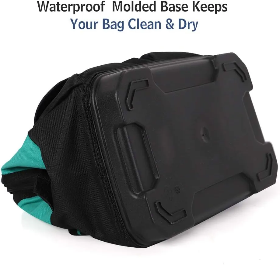 Prowin 14-inch Tool Bag, Multi-pocket Tool Organizer with Plastic Waterproof Bottom, Wide Mouth Tool Tote Bag with Inside Pockets for Construction, Carpentry, Gardening, Electrician, DIY