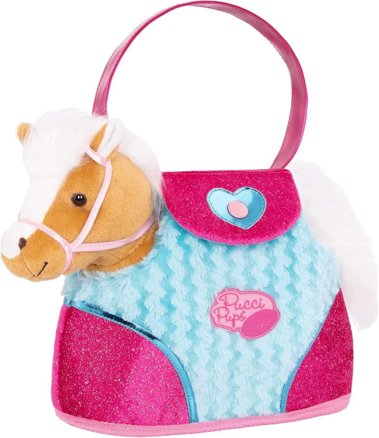 Pucci Pups – Beige Horse with Blue Stripes and Pink Pony Bag (ST8274Z) 10 inches