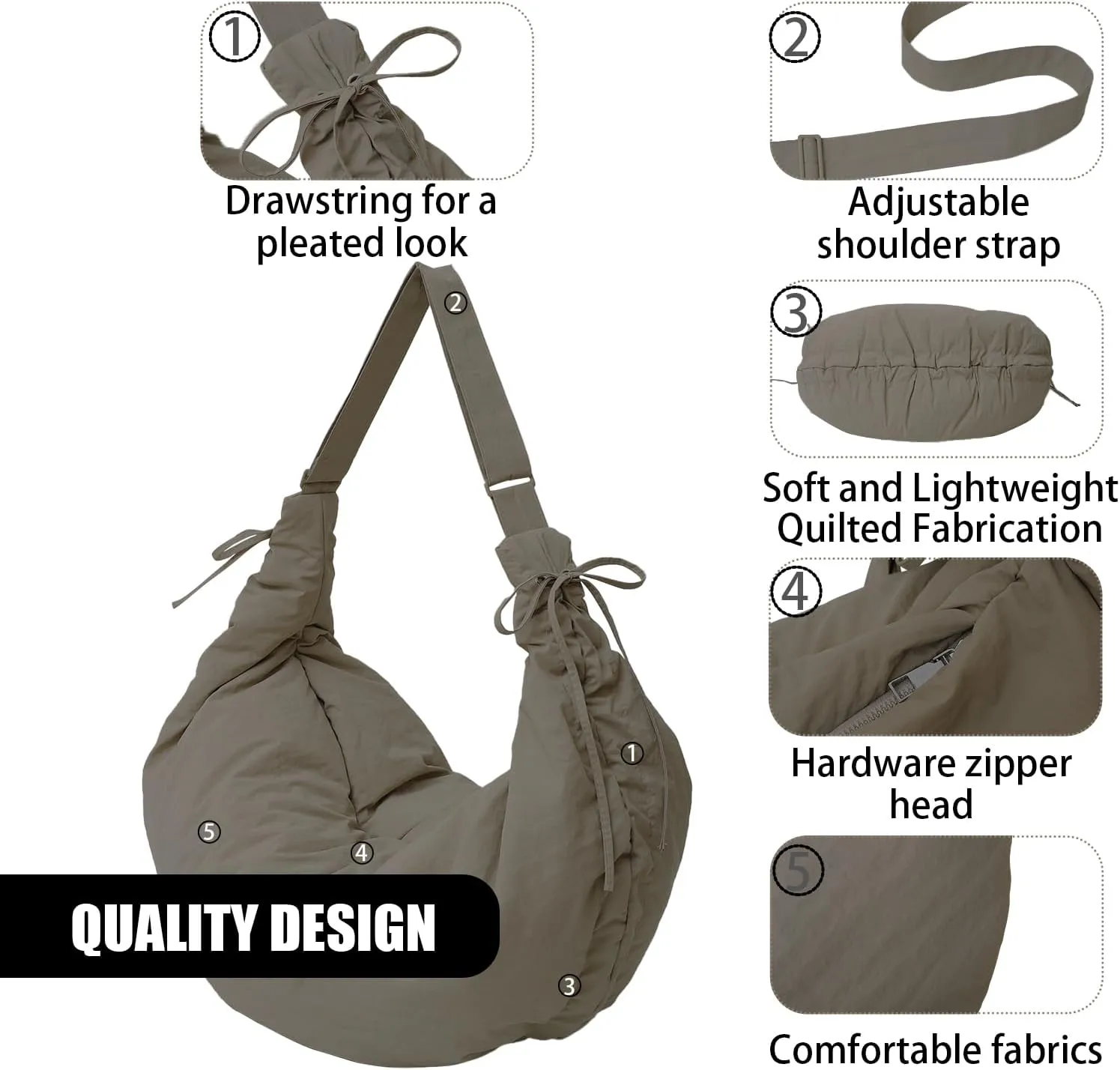 Puffer Tote Bag for Women,Oversized Nylon Soft Down Cotton Padding Bag Crossbody Shoulder Bag with Zipper