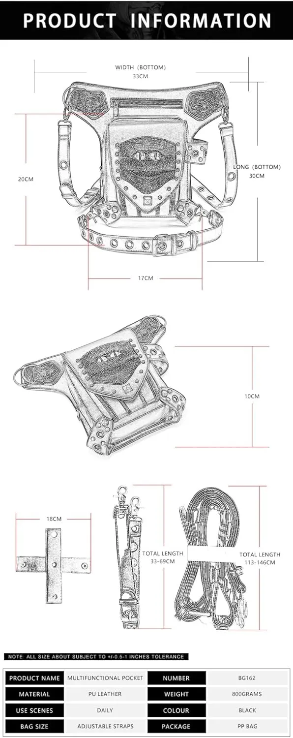 Punk Gothic Carry Purse Women Handbag Single Shoulder Waist Bag Cell phone Wallet Steampunk Retro Women Travel Purse Motorcycle Bag