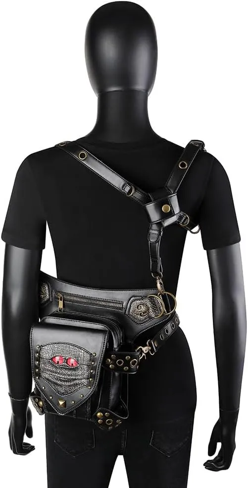 Punk Gothic Carry Purse Women Handbag Single Shoulder Waist Bag Cell phone Wallet Steampunk Retro Women Travel Purse Motorcycle Bag
