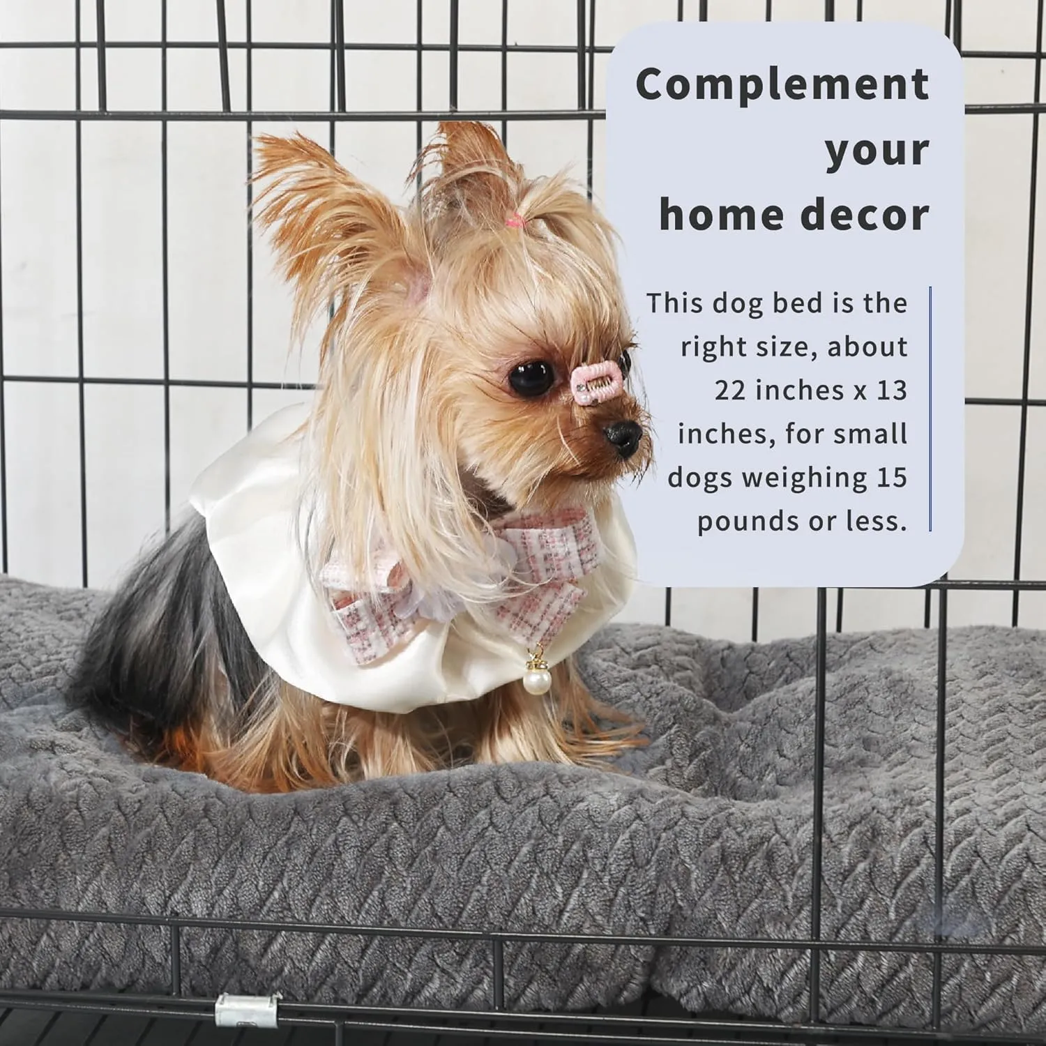 Puppy Bed for Small Dogs Washable Crate Bed for Cages 22 inch Warming Cozy Soft Pet Pad with Anti-Slip Up to 15 lbs Pets Pillows fit Small Size Dogs or Kitten,22x13 Dark Grey
