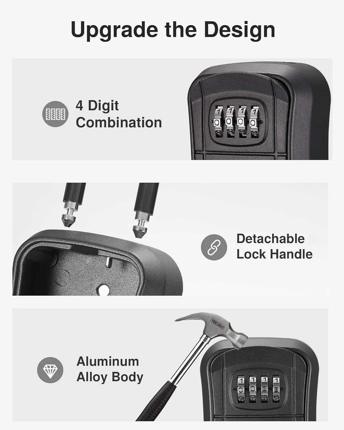 Puroma Key Lock Box, Portable Combination Lockbox Wall-Mounted Key Storage Box for House Keys, Resettable Code Safe Security Lock Box for Home, Office, Apartment Spare Key Storage (2 Pack, Pure Black)