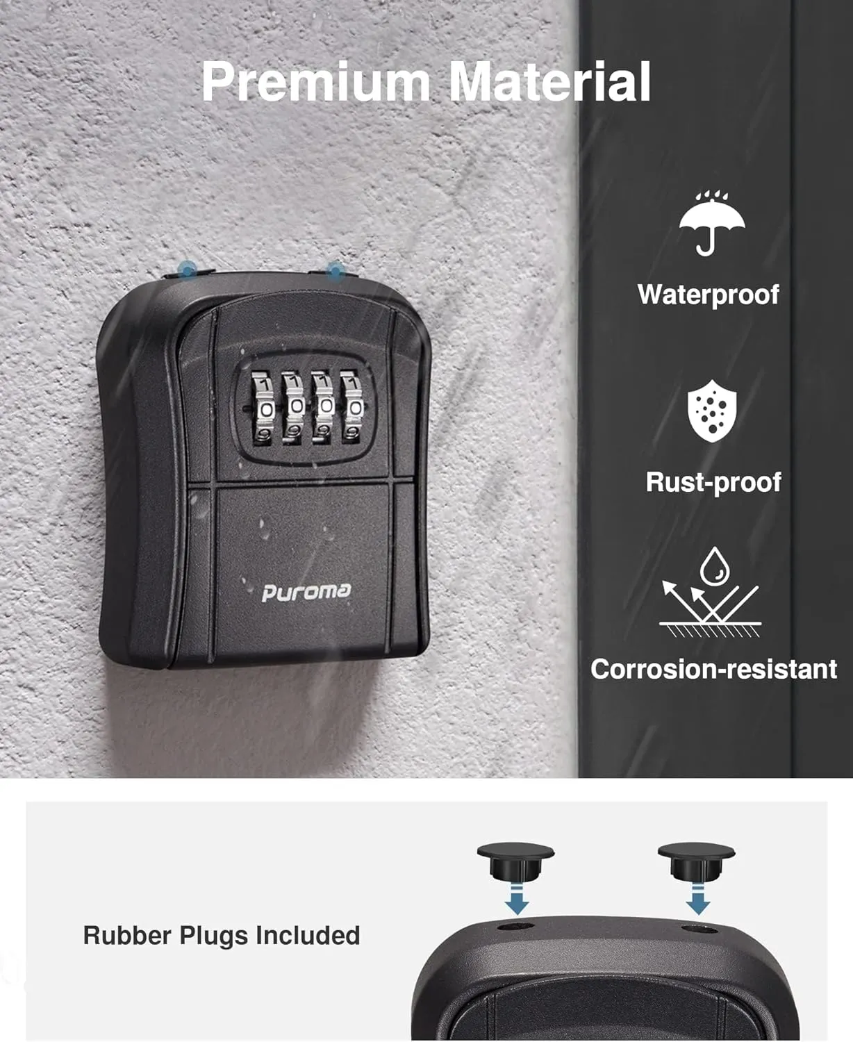 Puroma Key Lock Box, Portable Combination Lockbox Wall-Mounted Key Storage Box for House Keys, Resettable Code Safe Security Lock Box for Home, Office, Apartment Spare Key Storage (2 Pack, Pure Black)