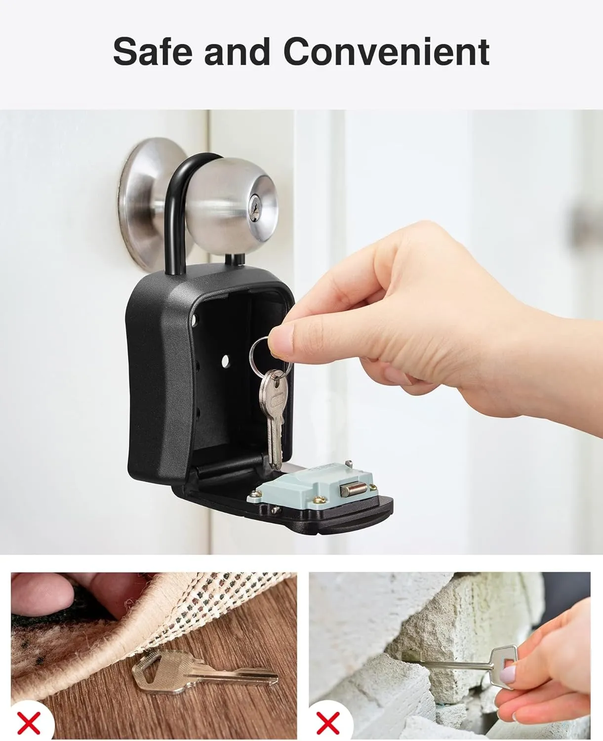 Puroma Key Lock Box, Portable Combination Lockbox Wall-Mounted Key Storage Box for House Keys, Resettable Code Safe Security Lock Box for Home, Office, Apartment Spare Key Storage (2 Pack, Pure Black)